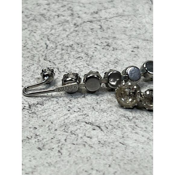 Vintage Kramer Clear Rhinestone Necklace Silver Tone prong set retro wedding - Picture 7 of 7